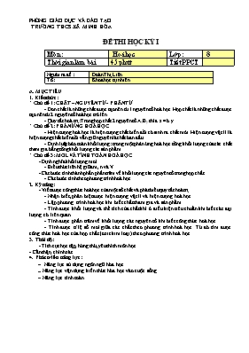 Đề kiểm tra môn Hóa học kì I - Trương THCS Xã Minh Hòa